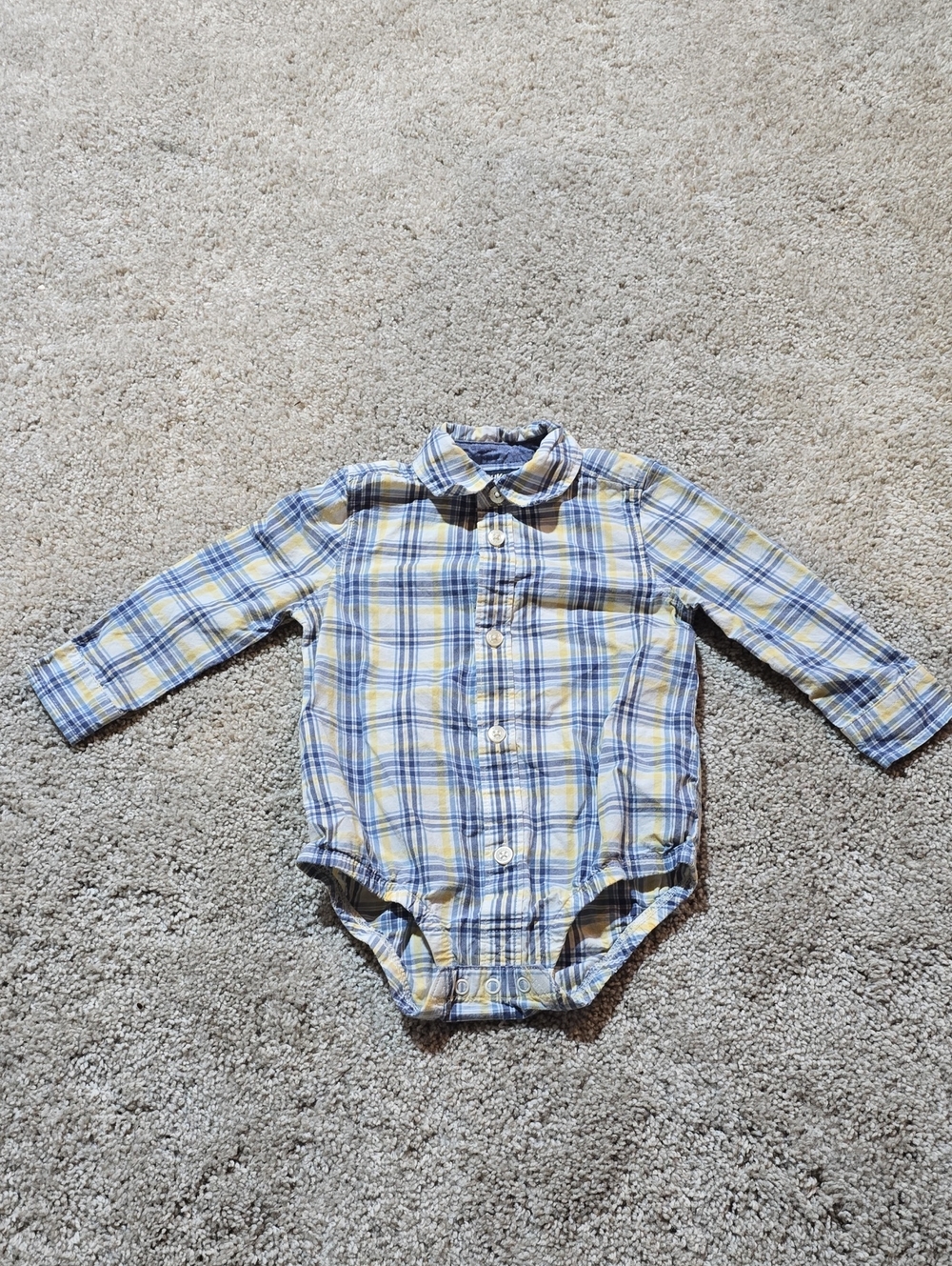 OshKosh B'gosh Blue and Yellow Plaid Button-Up One-Piece